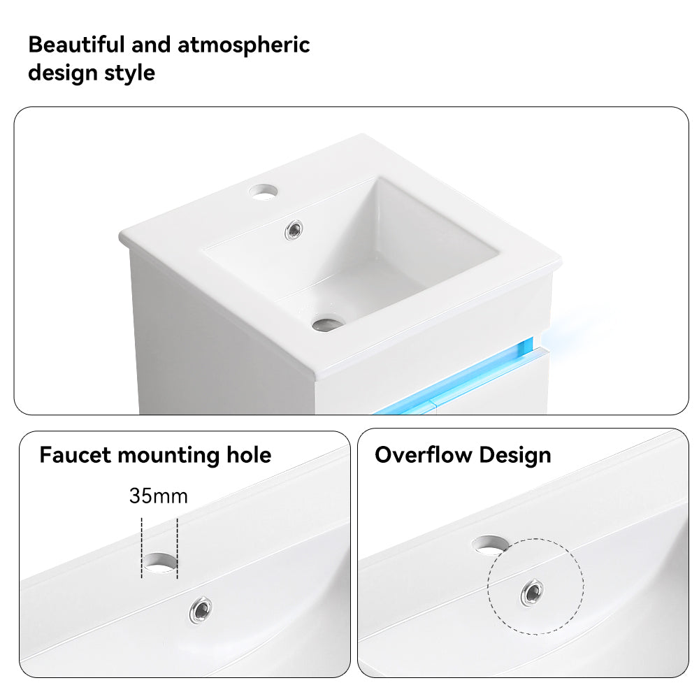Modern white ceramic bathroom vanity sink with integrated LED lighting