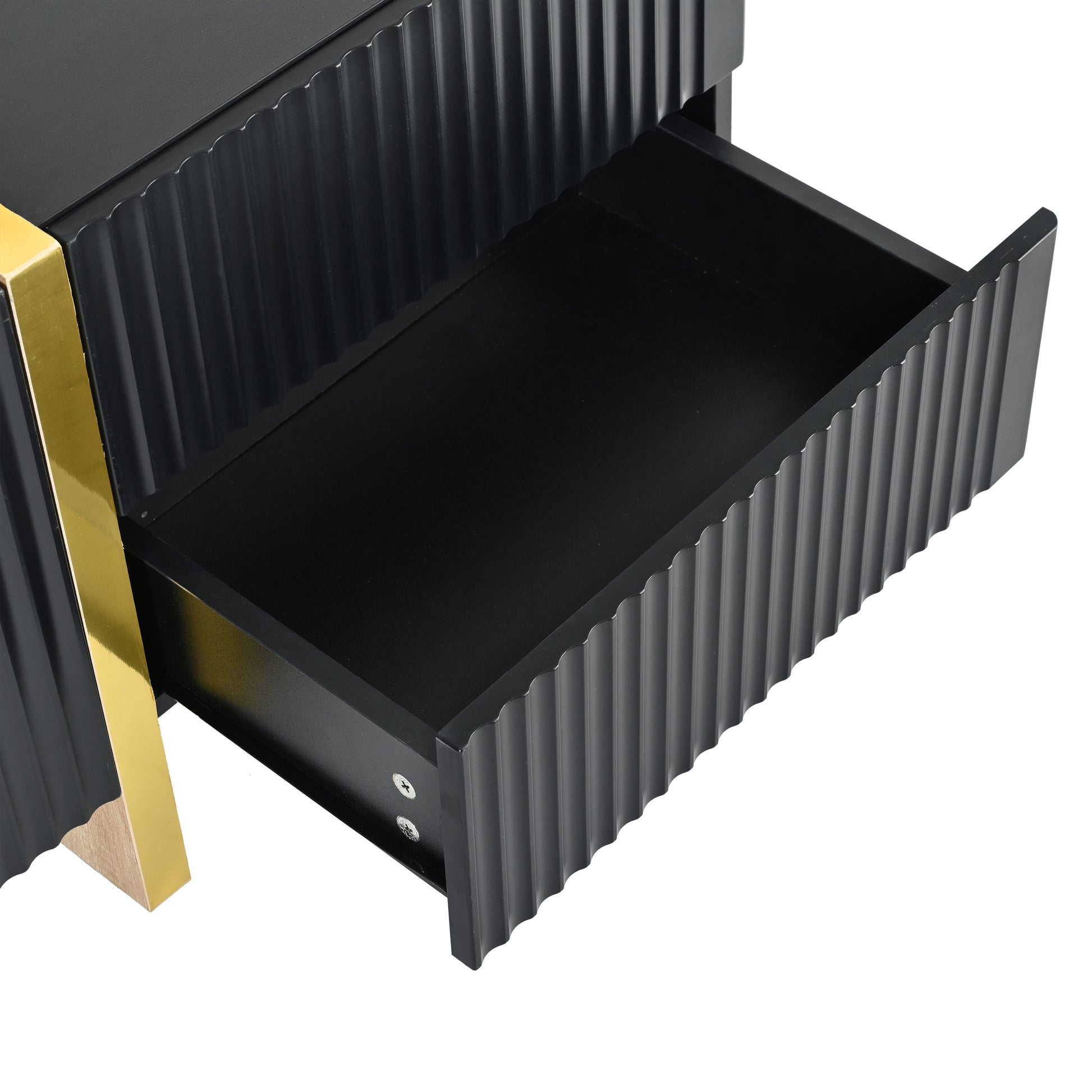 Black fluted dresser drawer with gold accent modern design