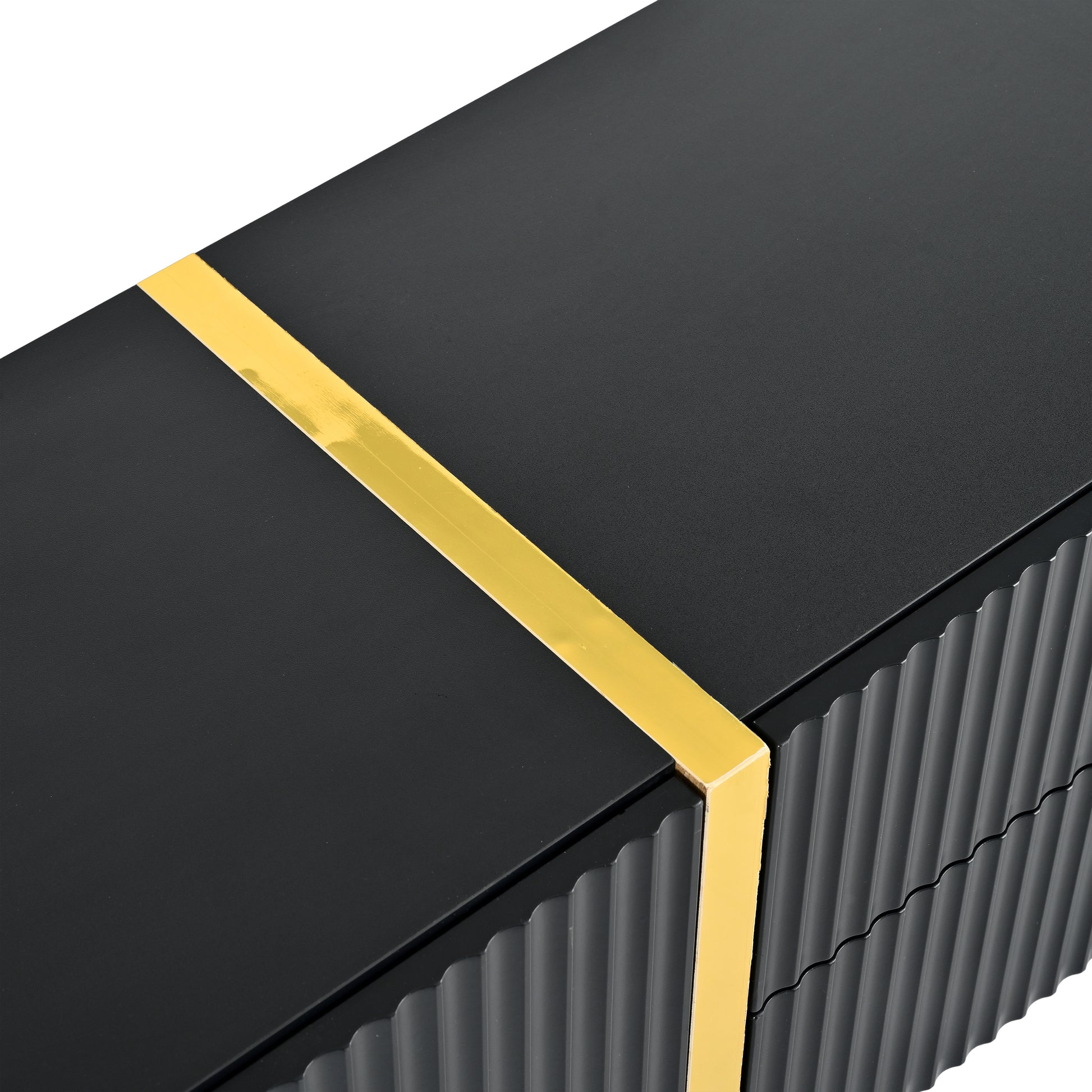 Black ribbed cabinet with gold accent stripe modern design for living room storage