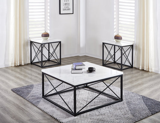 TREATLIFE HOME 3 Piece Table Set with White Marble Top and Modern Iron Base, Cocktail, End, and Sofa Tables