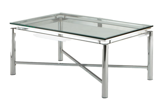 TREATLIFE HOME Contemporary Coffee Table with 12mm Tempered Glass Top and Chrome X Pattern Base, Clear