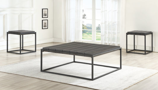 TREATLIFE HOME 3 Piece Cocktail and End Table Set, Dark Brown Iron Base with Acacia Veneers, Plank-Effect Tops