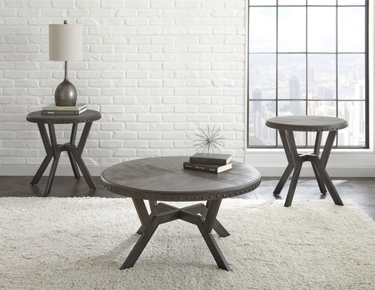 TREATLIFE HOME 3 Piece Table Set with Paulownia Veneers and Metal Bases, Modern Architectural Design, Gray Finish