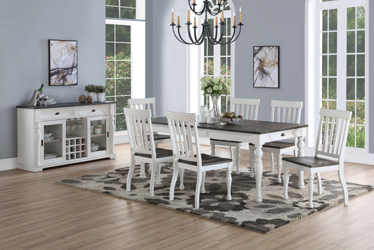 TREATLIFE HOME 7 Piece Dining Set with Extendable Table, Farmhouse Style, Two Tone Dark Oak/Ivory Finish