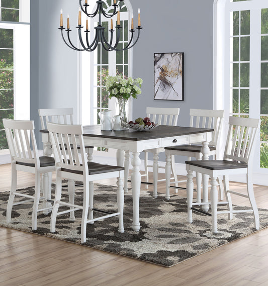TREATLIFE HOME 7 Piece Counter Set with Two Tone Finish, Classic Farmhouse Style with Adjustable Table and Kitchen Cart