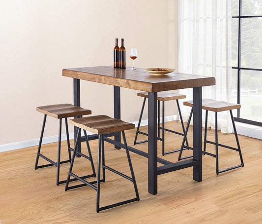 TREATLIFE HOME 5 Piece Counter Height Dining Set with Wooden Seats and Iron Base, Natural Honey Finish, Light Brown