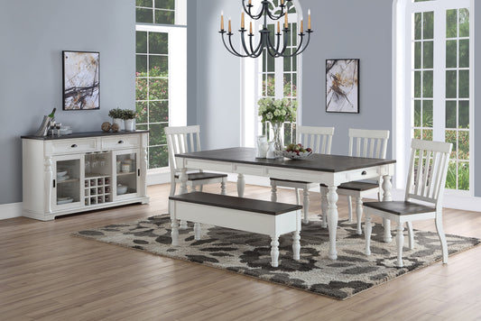 TREATLIFE HOME 6 Piece Dining Set with Two-Tone Ivory and Mocha Finish, Classic Farmhouse Design Featuring Extendable Table and Storage Bench
