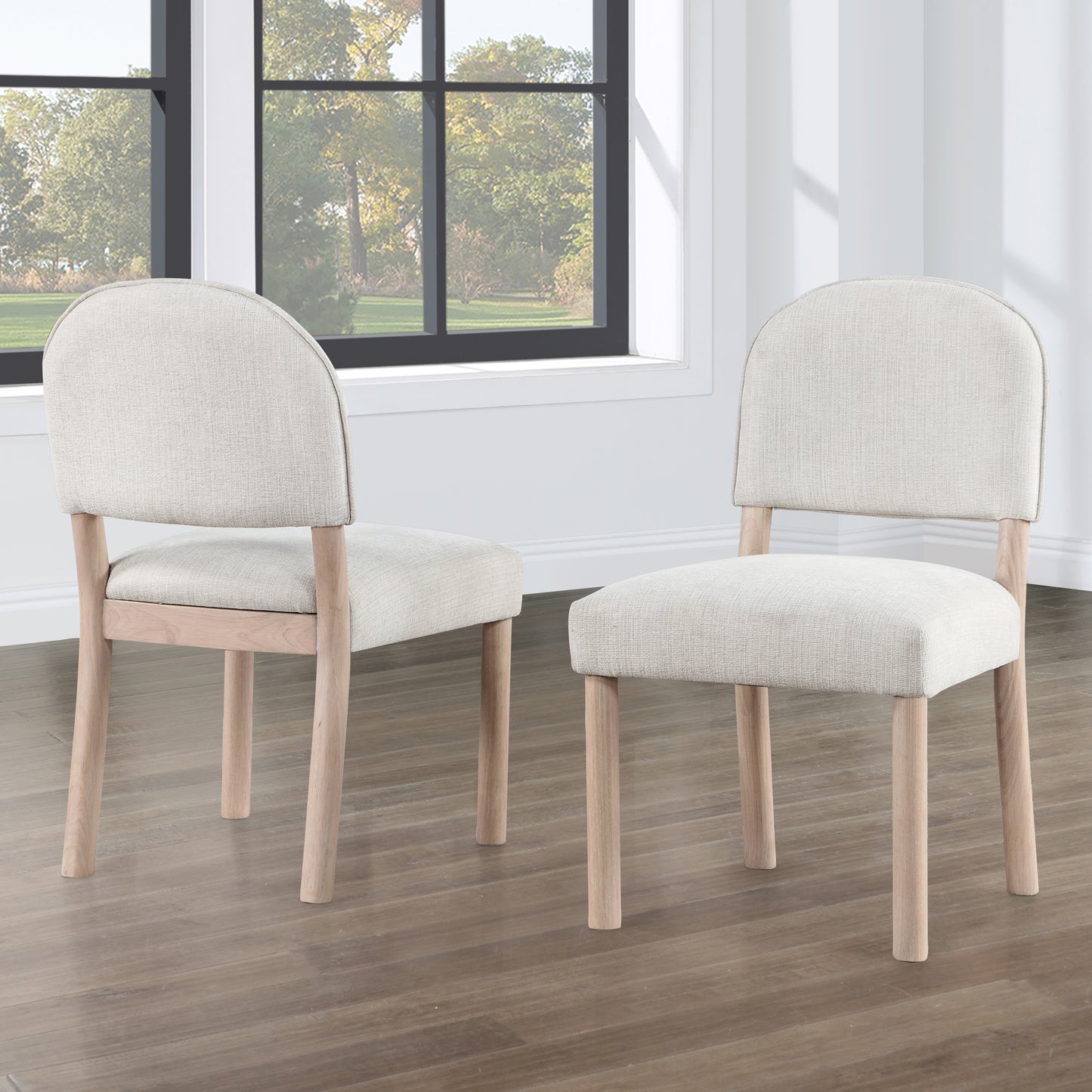 TREATLIFE HOME Side Chair Set of 2, Upholstered Seat and Back, Strong Hardwood Frame, Light Brown Finish
