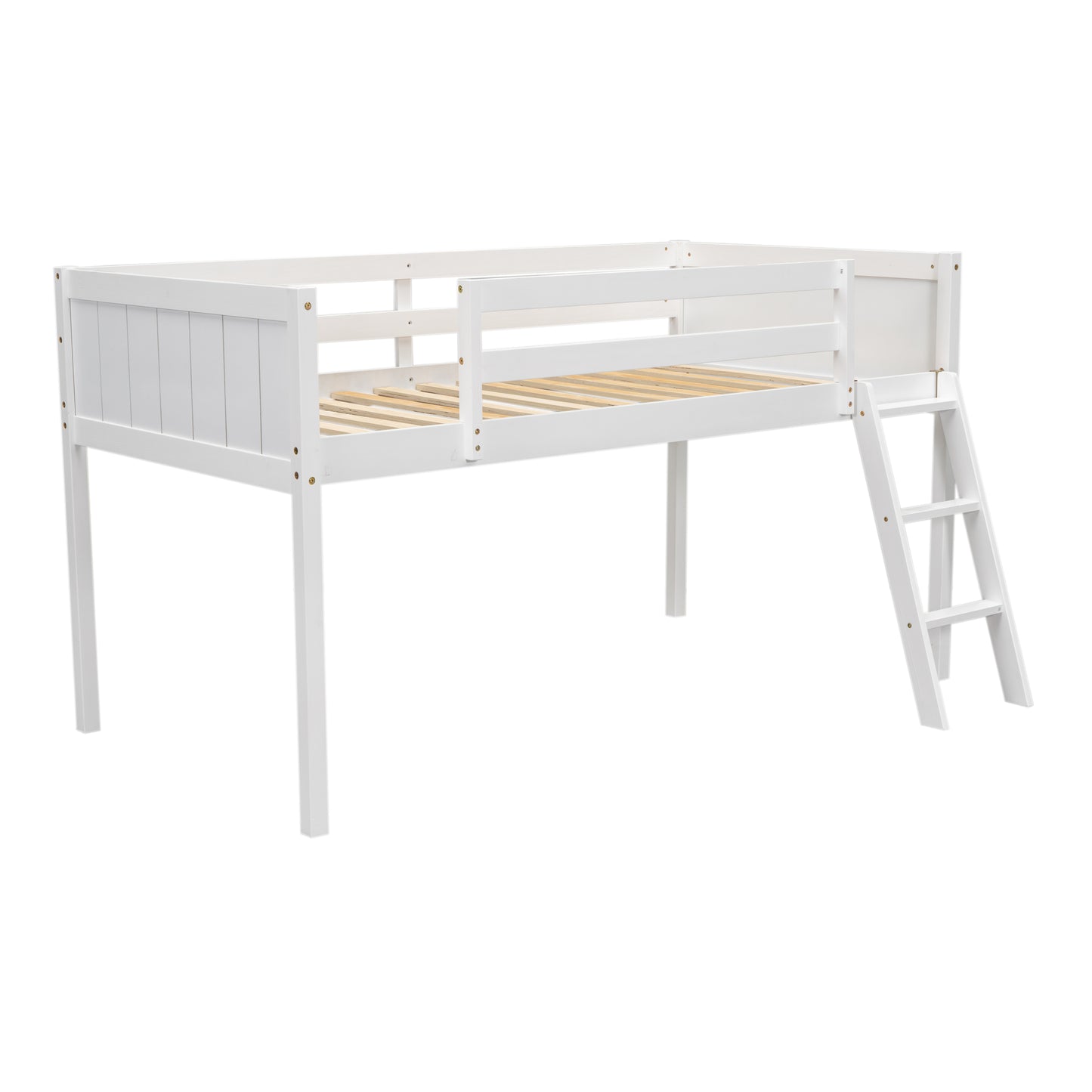 White twin loft bed with ladder