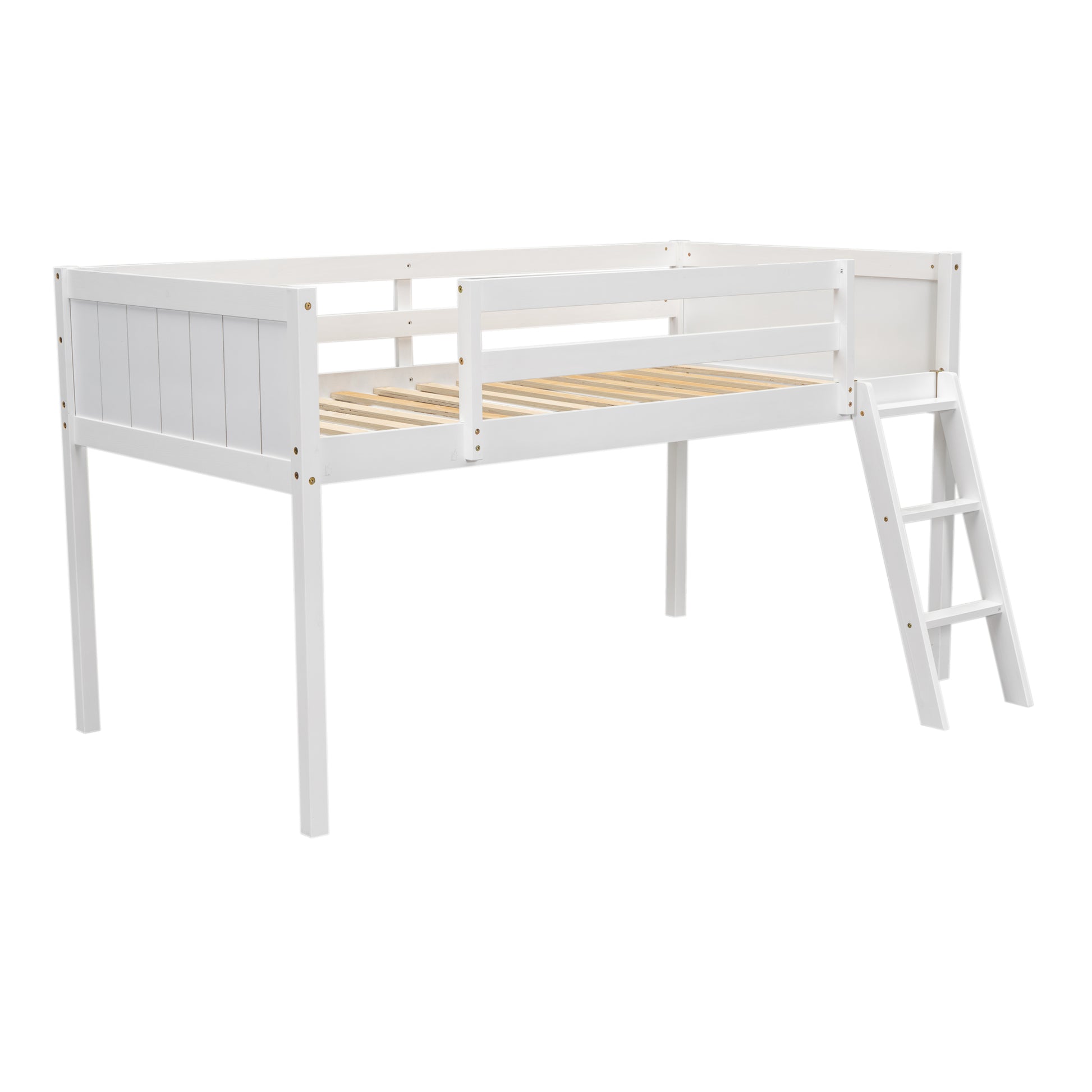 White twin loft bed with ladder