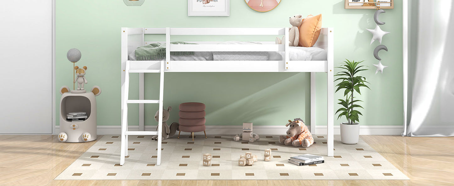 White loft bed with ladder for kids room