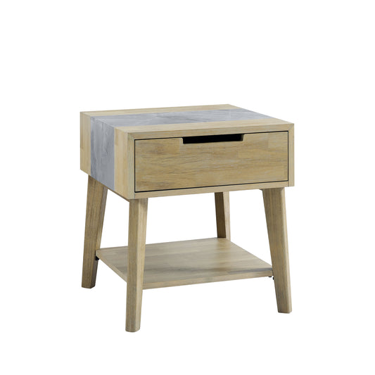 TREATLIFE HOME Sintered Stone Inlay Side Table with Storage, Brown