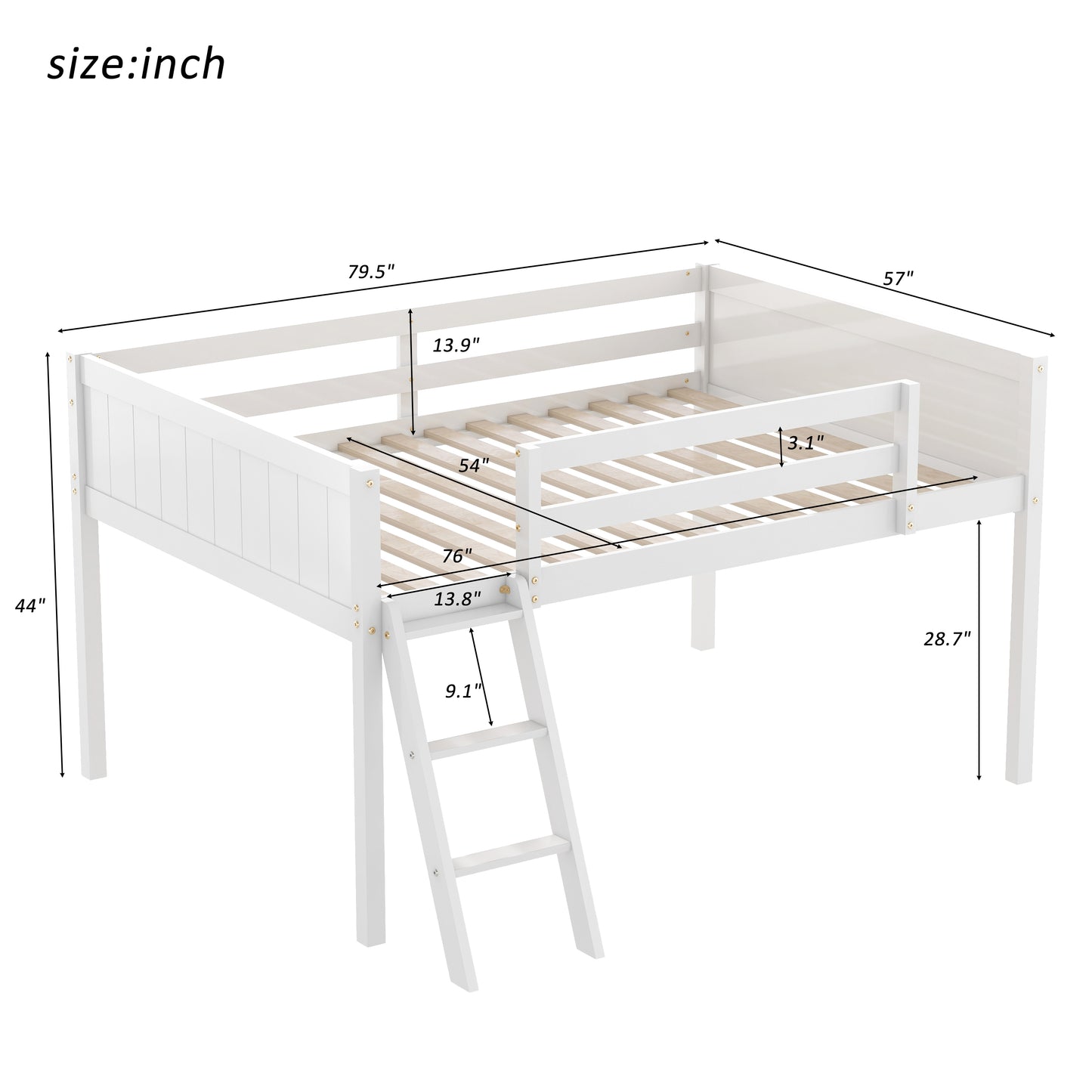White twin loft bed with ladder
