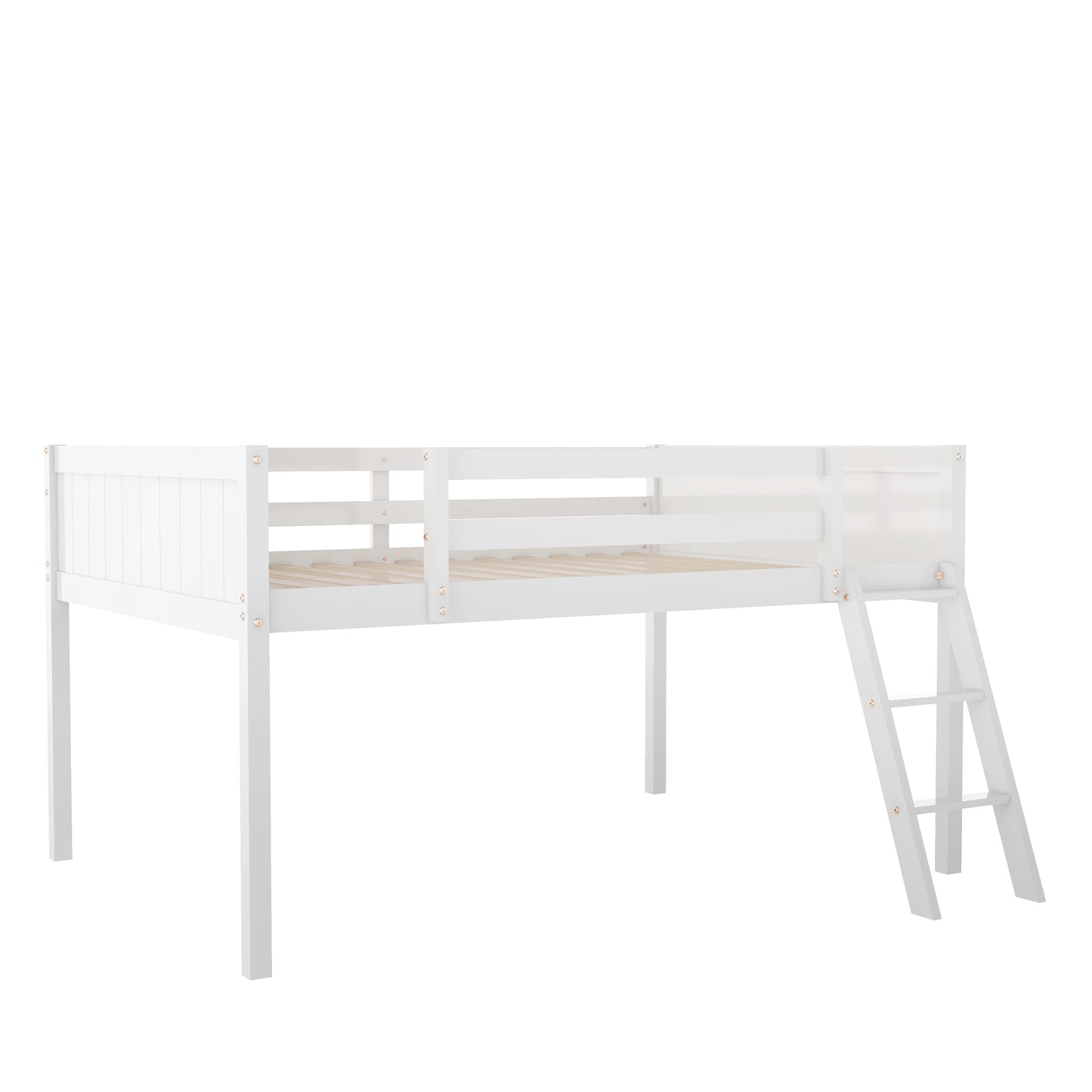 White twin loft bed with ladder for kids