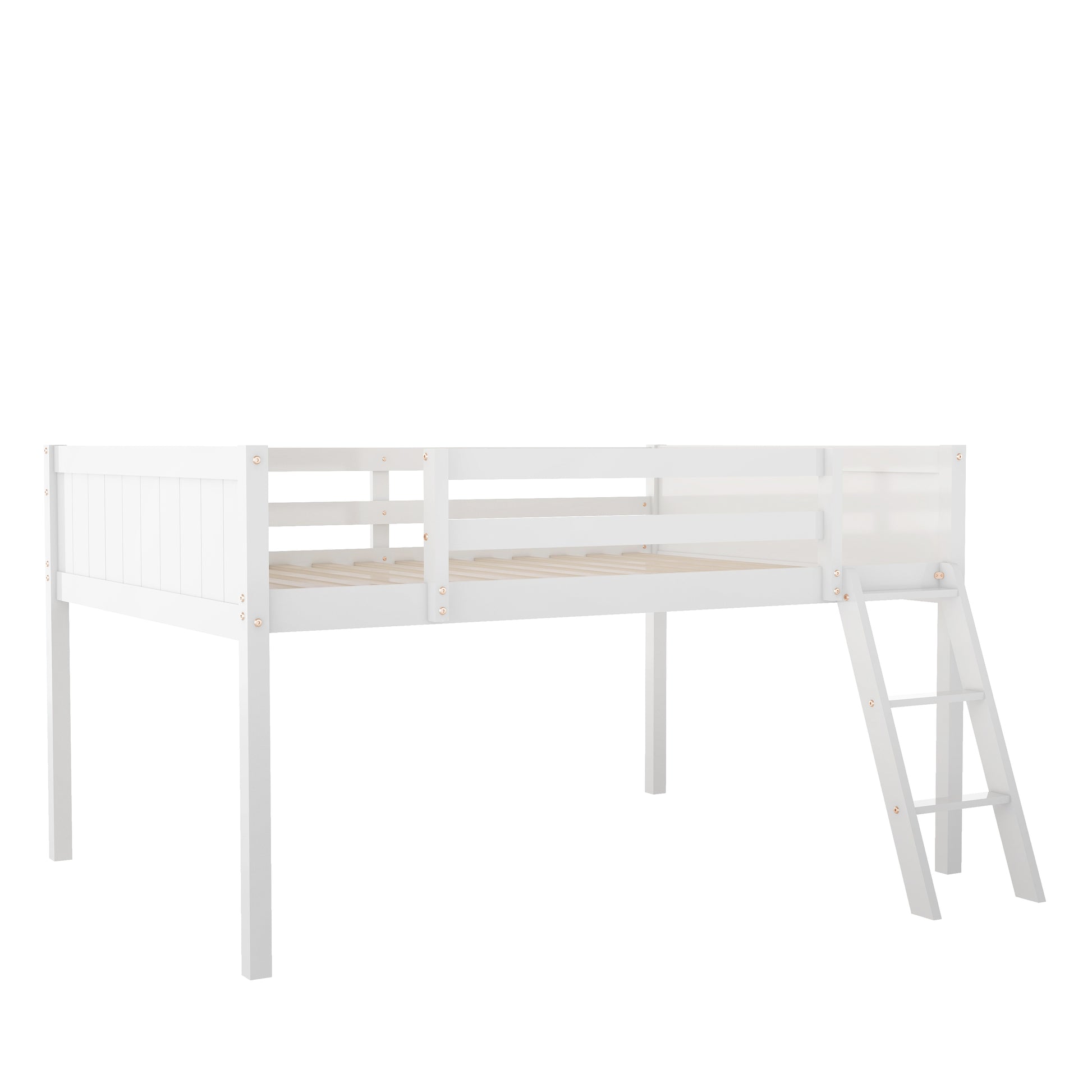 White twin loft bed with ladder for kids