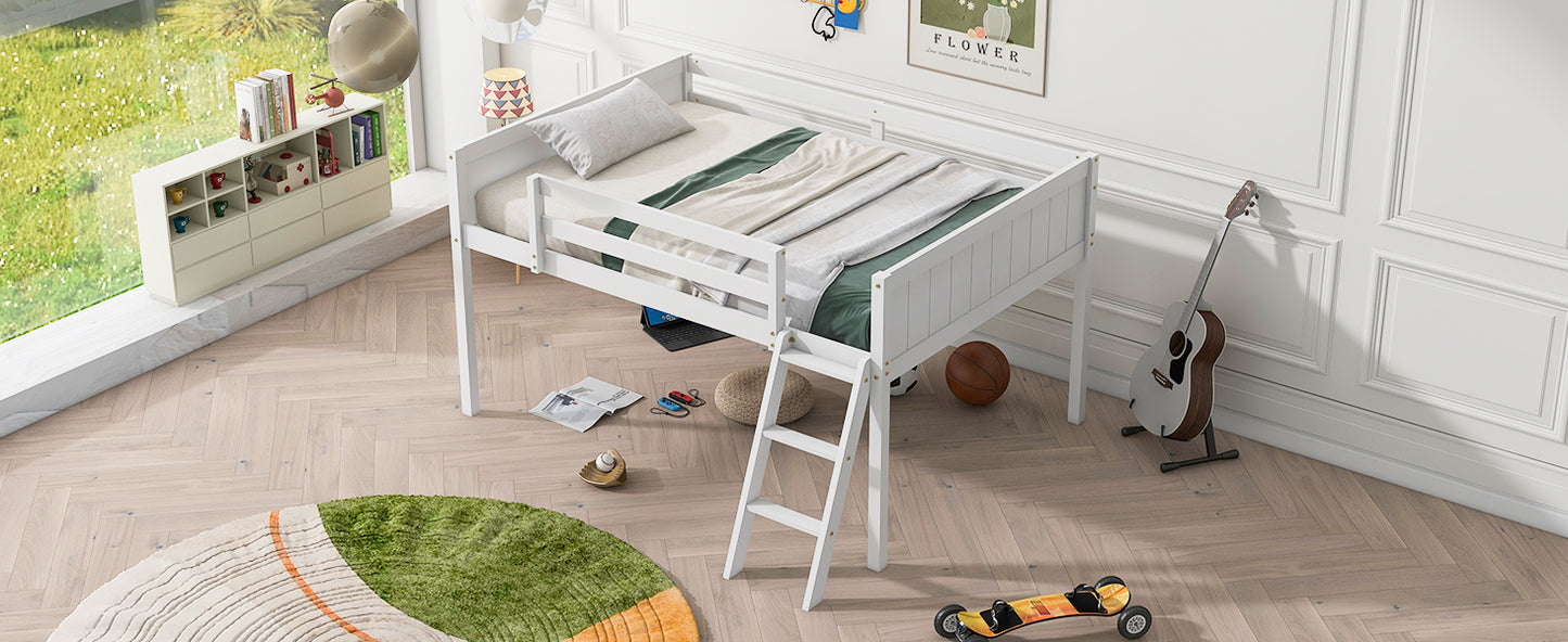 White wooden loft bed with ladder perfect for kids bedrooms