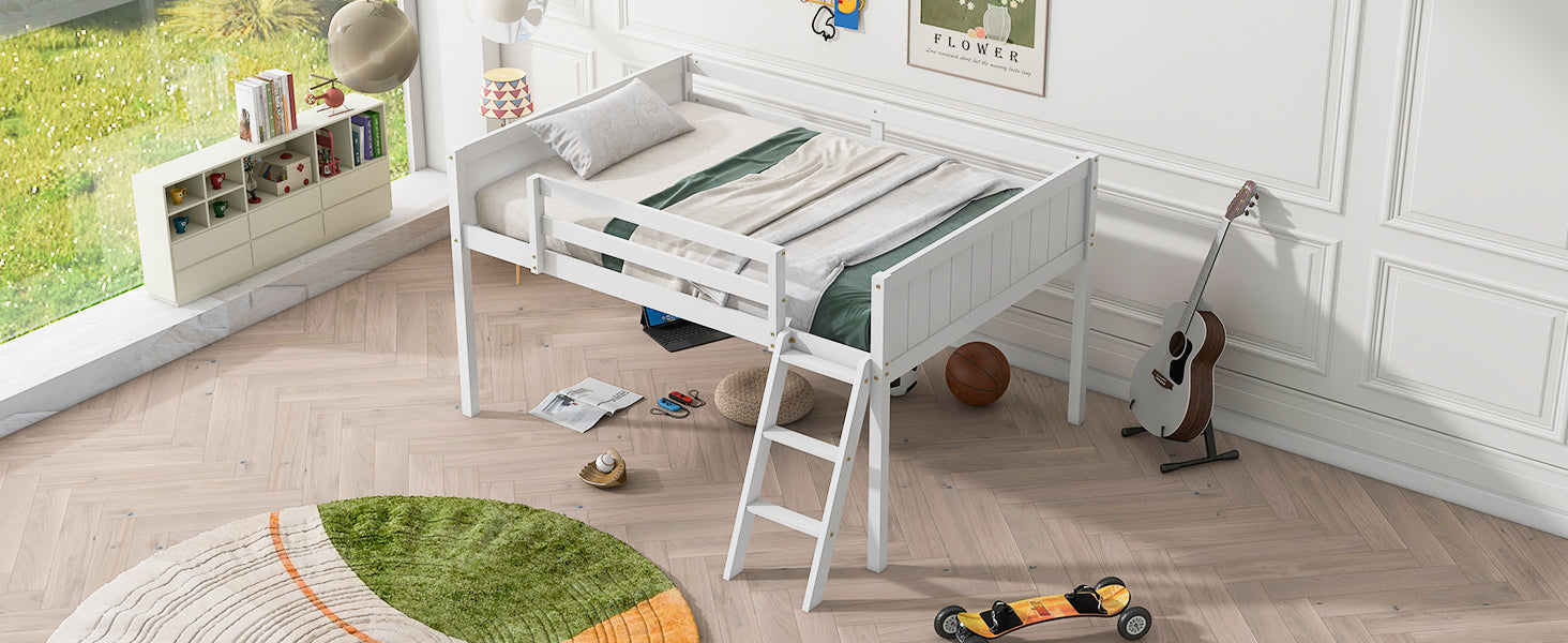White wooden loft bed with ladder perfect for kids bedrooms