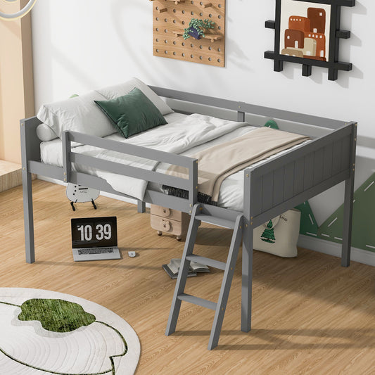 Gray wooden loft bed with ladder perfect for kids room sleep and play