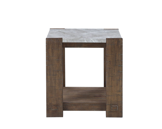 TREATLIFE HOME Sintered Stone End Table with Durable Wood Construction, Multipurpose Use for Side Table or Nightstand, Brown