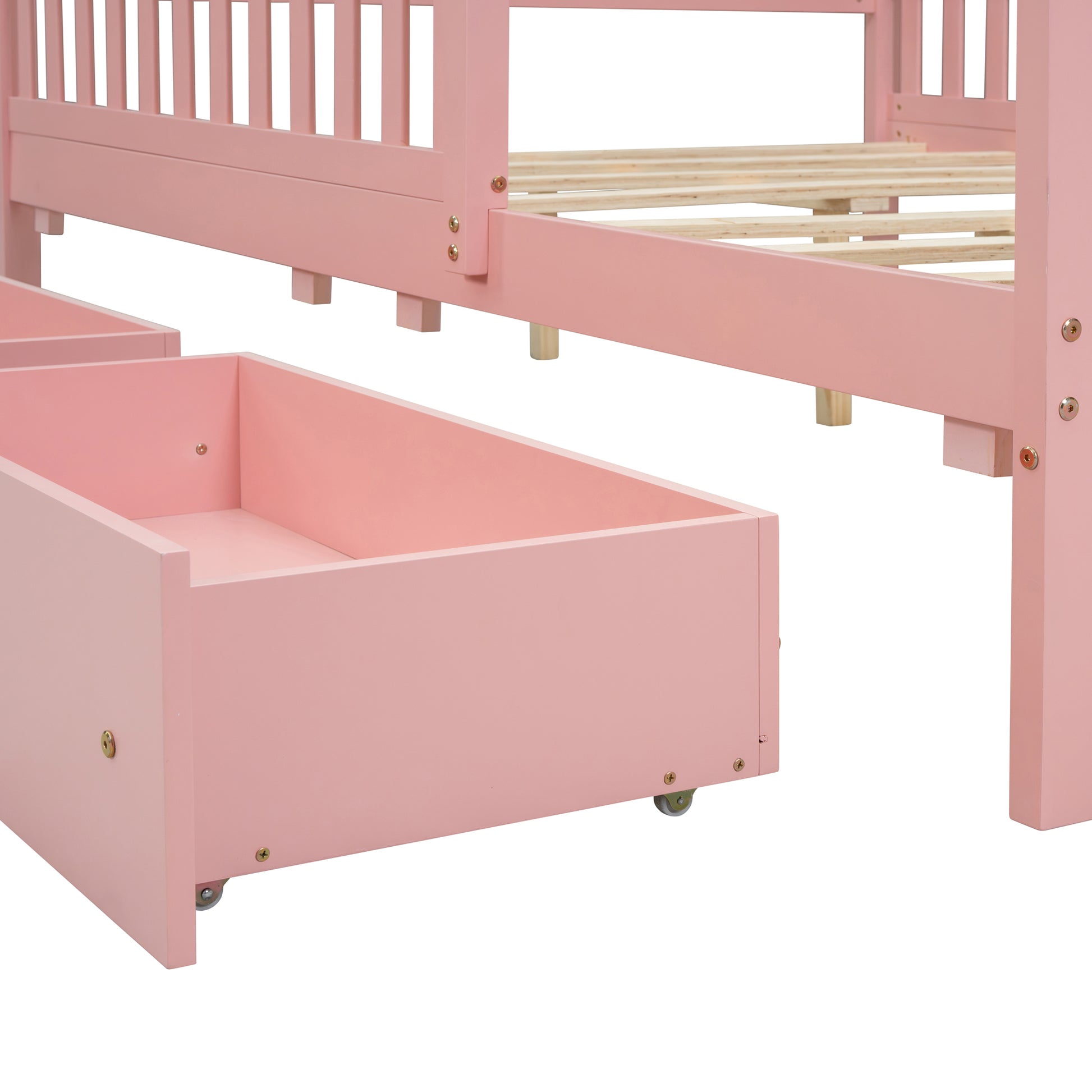 Pink twin bed frame with two pullout drawers