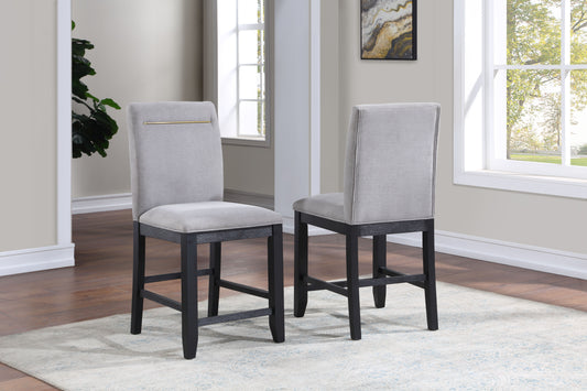 TREATLIFE HOME Counter Chair Set of 2 in Gray with Stain-Resistant Performance Fabric and Brushed Brass Accents