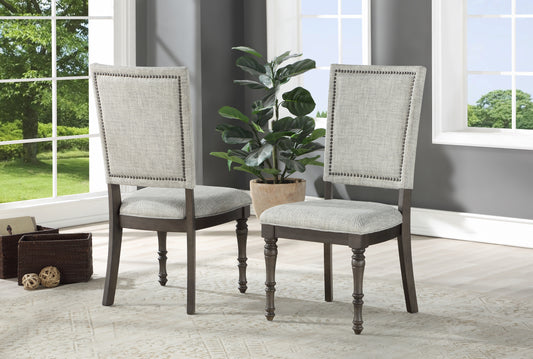 TREATLIFE HOME Upholstered Back Chair Set of 2 with Nailhead Trim, Dark Brown Wood Finish