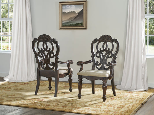 TREATLIFE HOME Arm Chair Set of 2, Dark Brown, Traditional Design with Carved Scrollwork