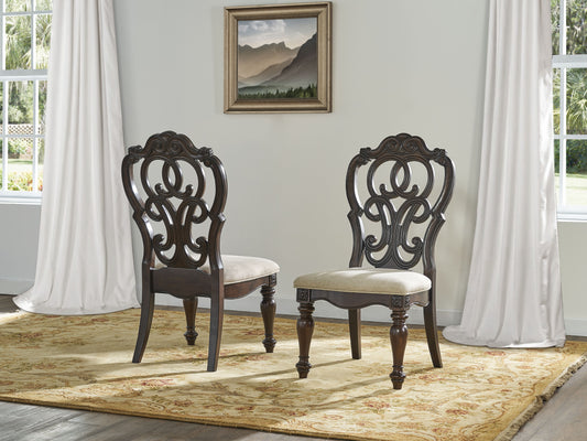 TREATLIFE HOME Set of 2 Side Chairs with Upholstered Seat and Solid Wood Legs, Dark Brown Finish