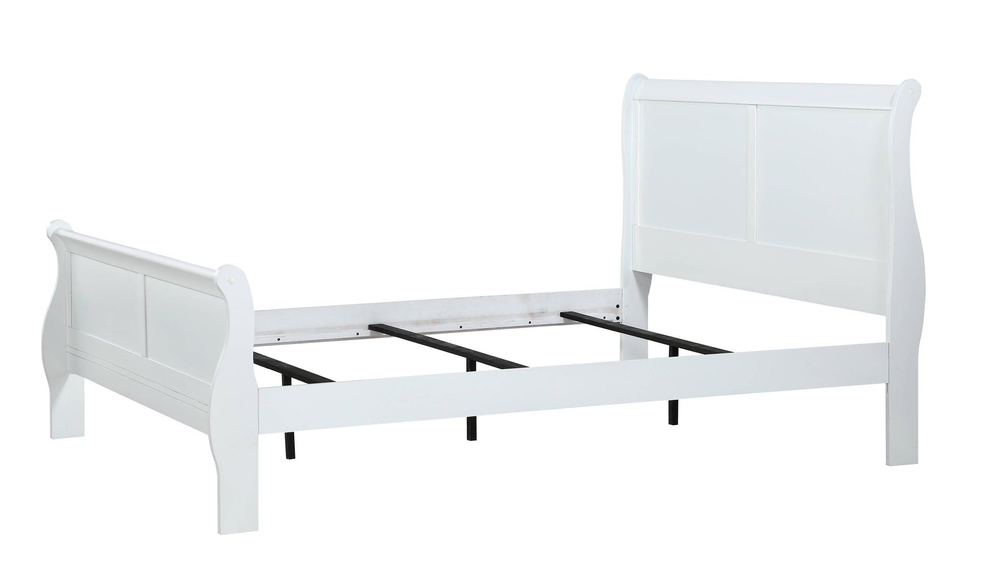 White sleigh bed frame with curved headboard and footboard for adult bedrooms