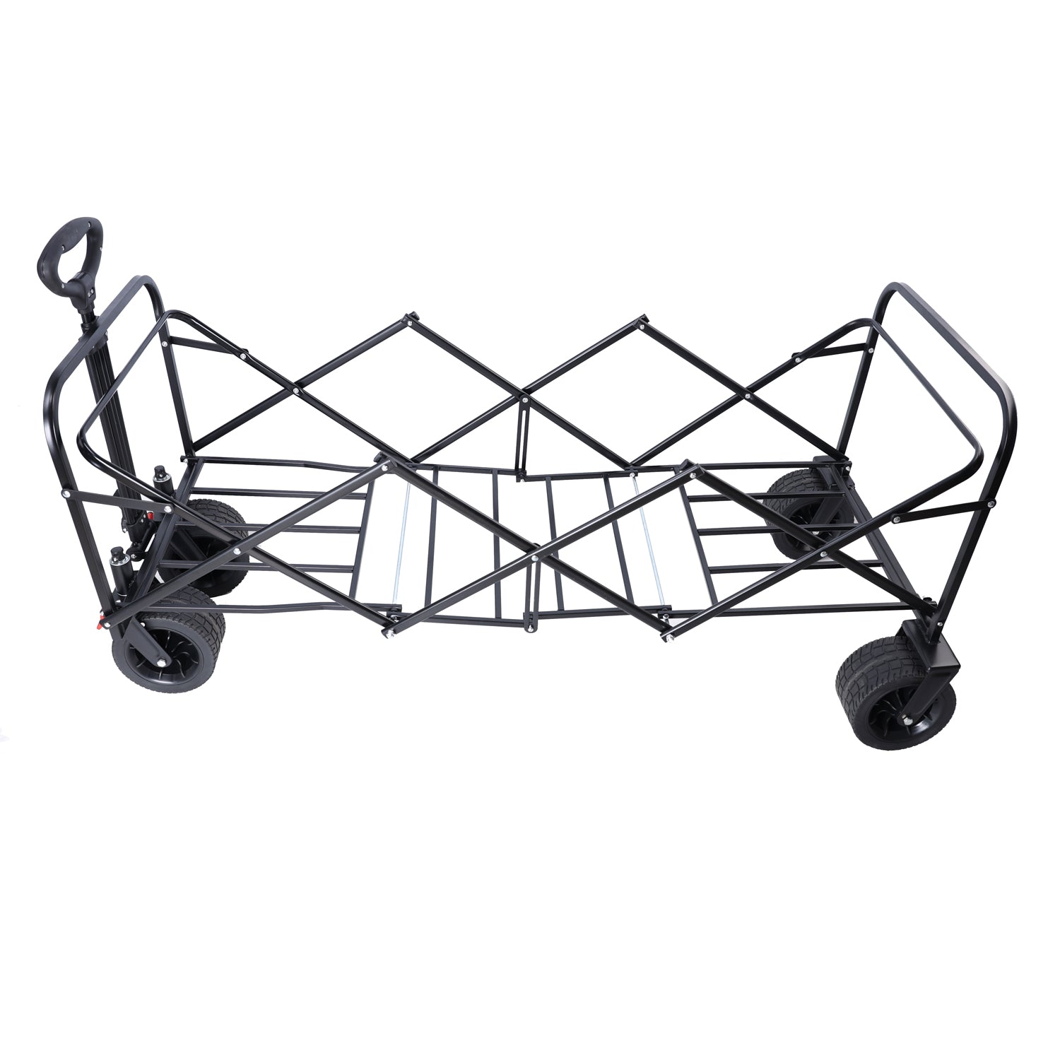 Black foldable garden wagon with telescoping handle and sturdy wheels