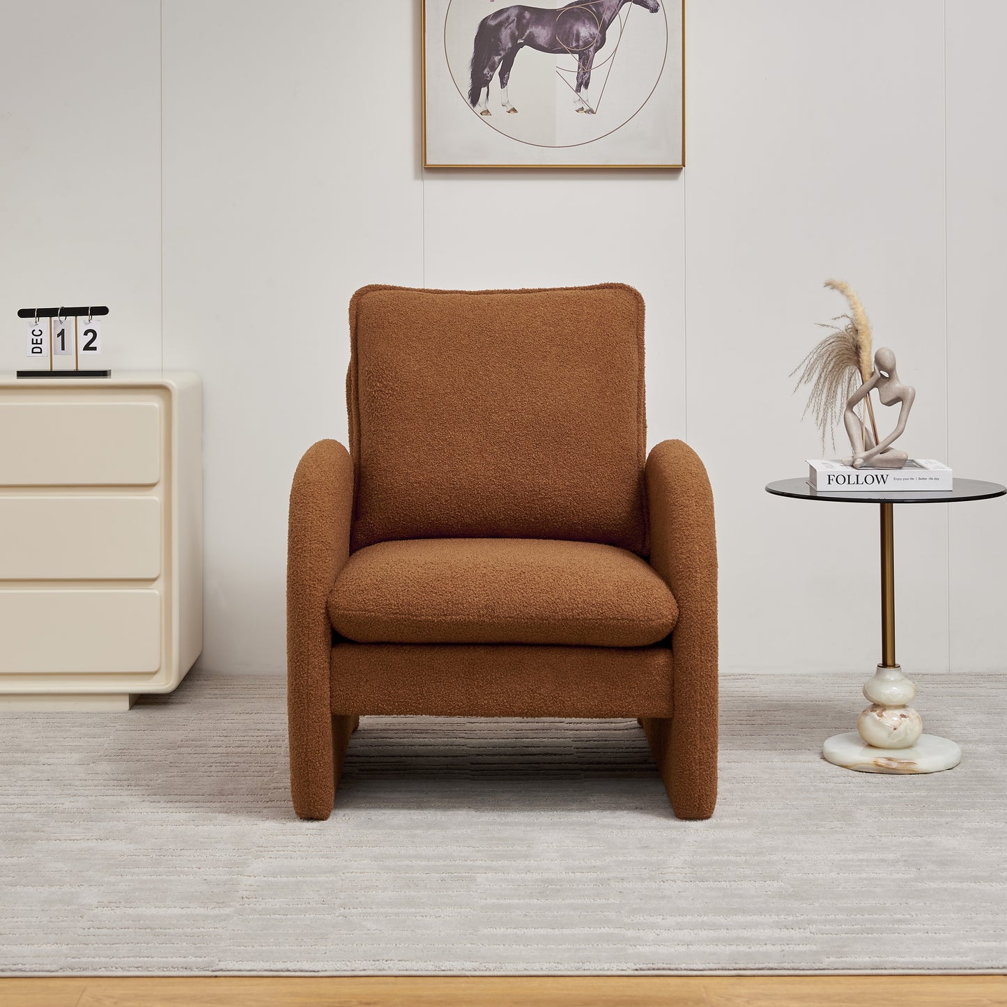 Plush brown armchair with rounded arms cozy accent chair for living room