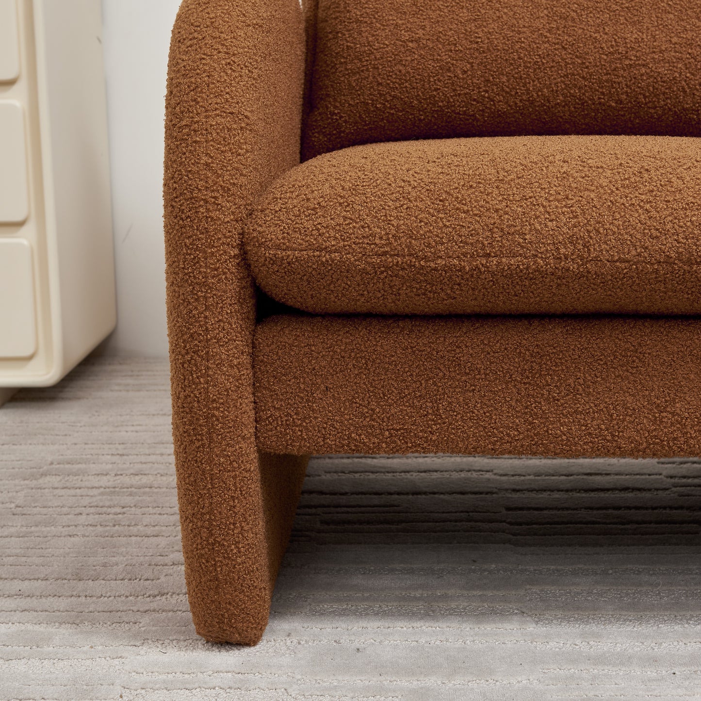 Cozy brown boucle armchair plush fabric for ultimate comfort and style