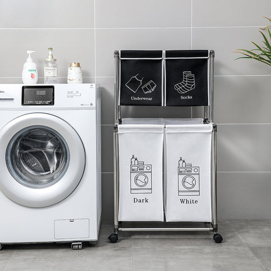 Collapsible laundry hamper with four compartments for sorting clothes