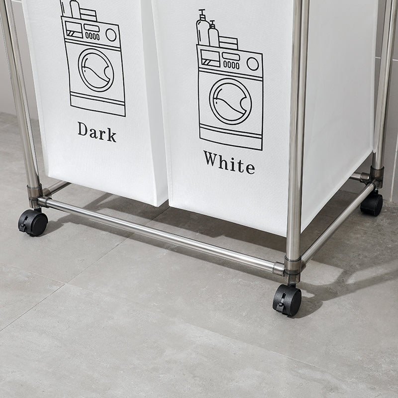 Twocompartment laundry hamper with Dark and White labels