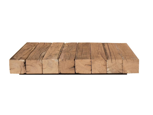 Rustic reclaimed wood coffee table with natural grain and distressed finish