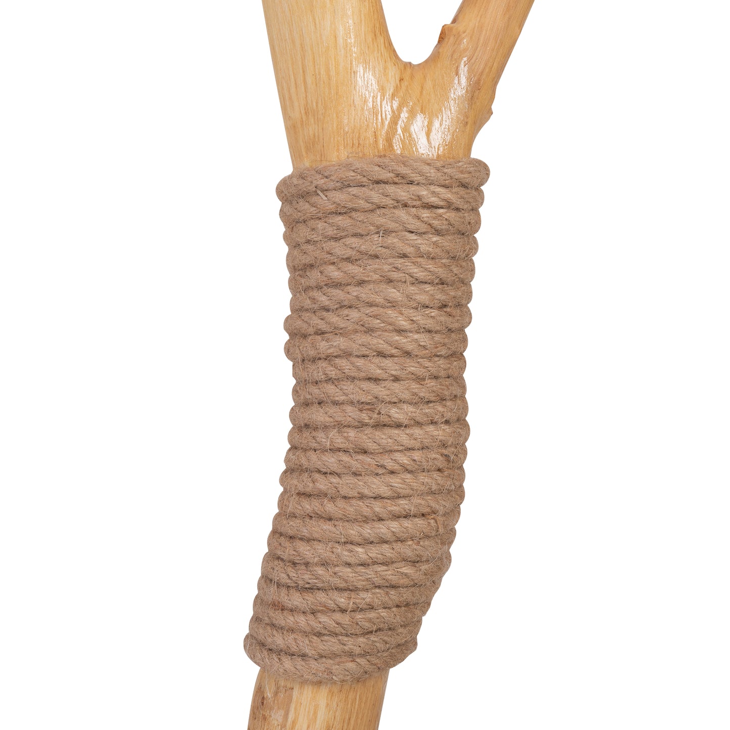 Natural wood branch with thick sisal rope wrap detail