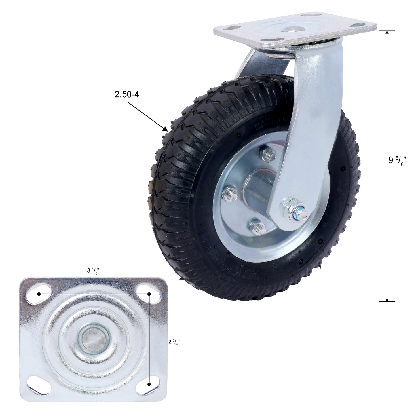 Heavyduty pneumatic caster wheel with a   inch overall height and  tire