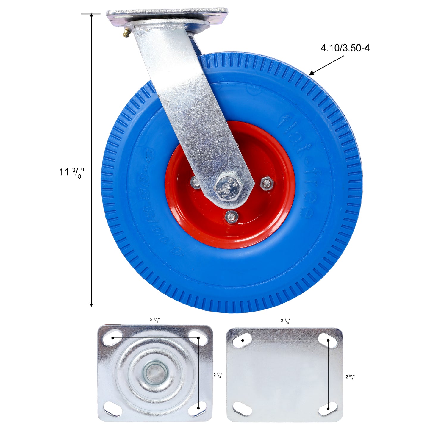 Blue industrial caster wheel with red hub  tire size