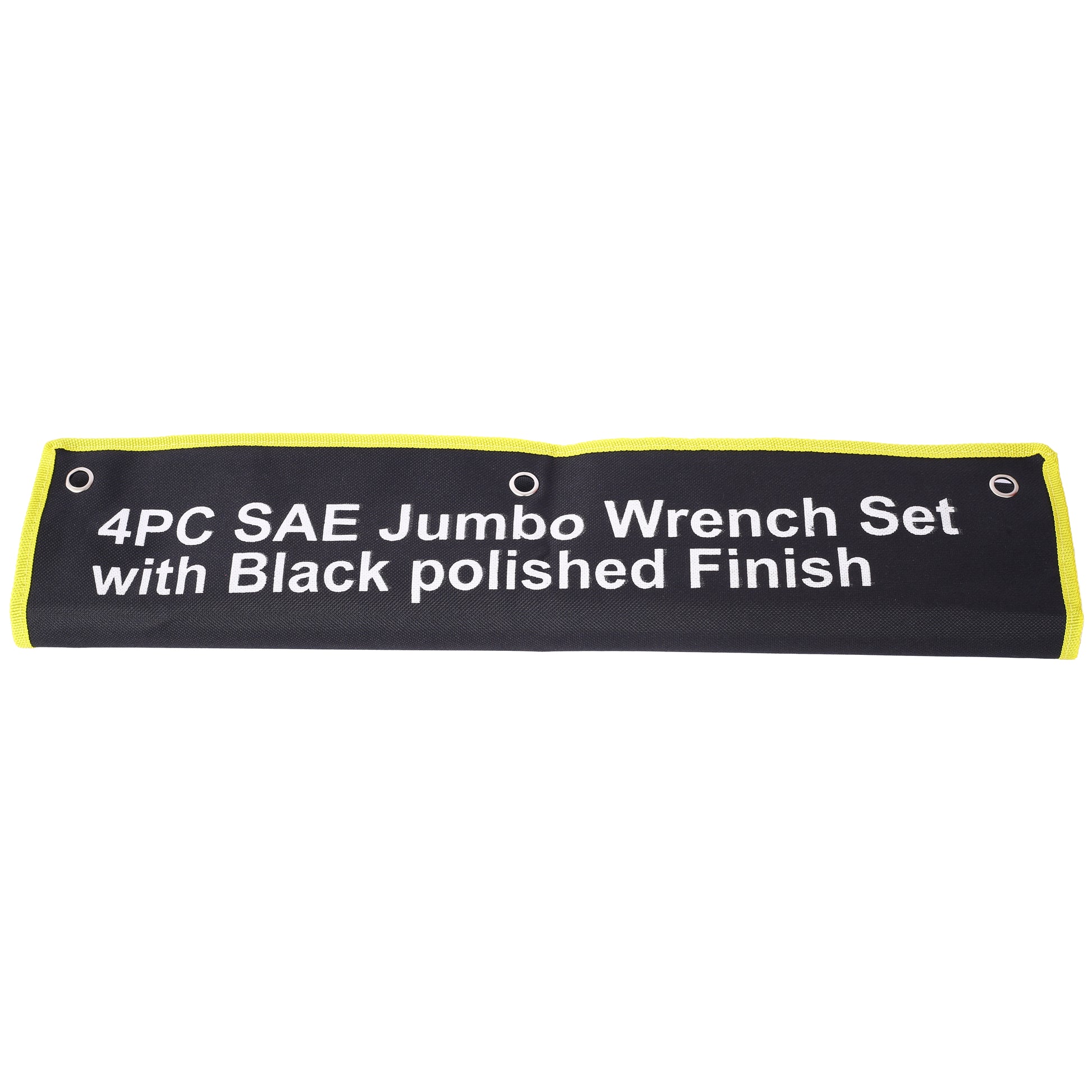 Black fabric storage pouch for a piece SAE jumbo wrench set with polished finish