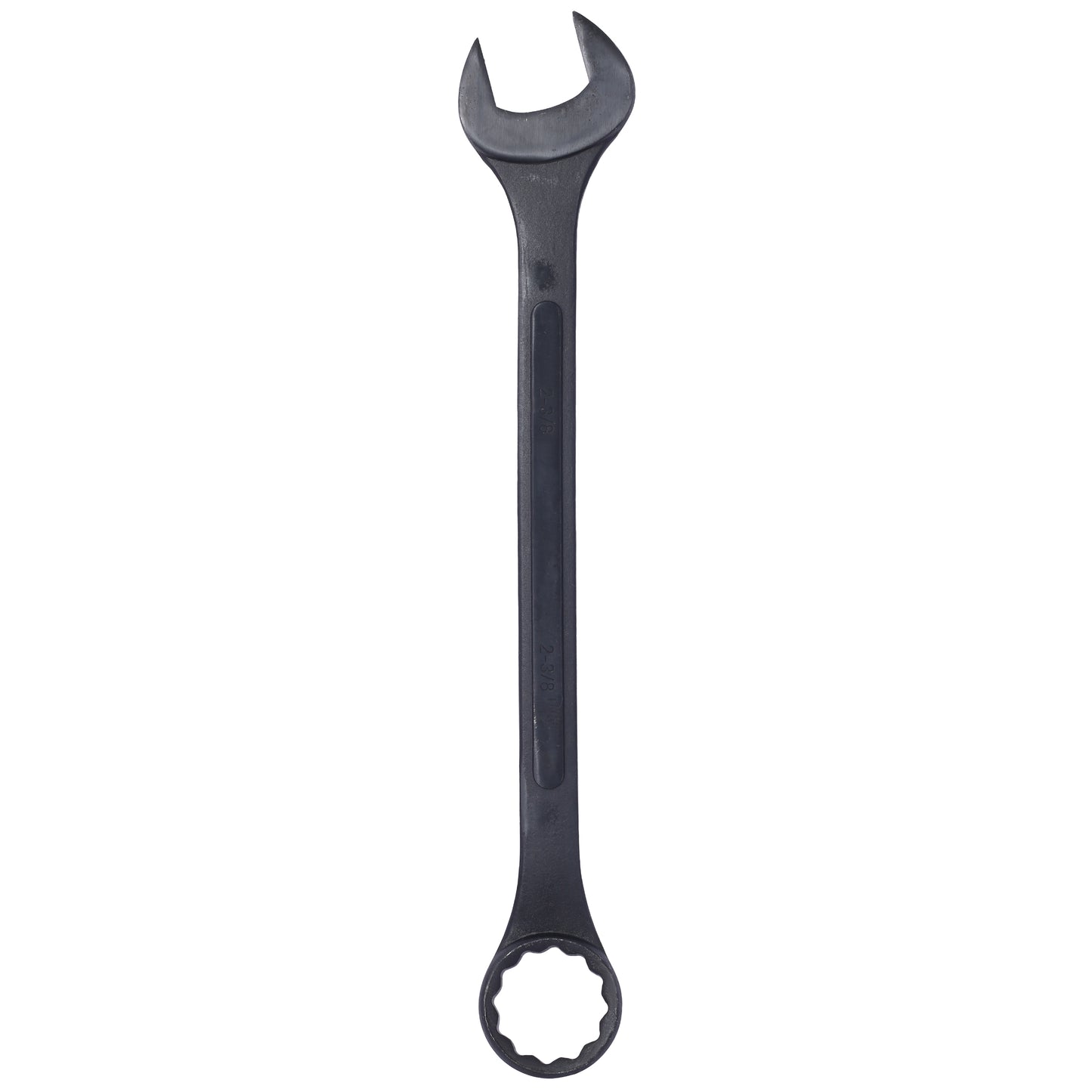 Black  inch combination wrench with open and box ends for mechanical tasks