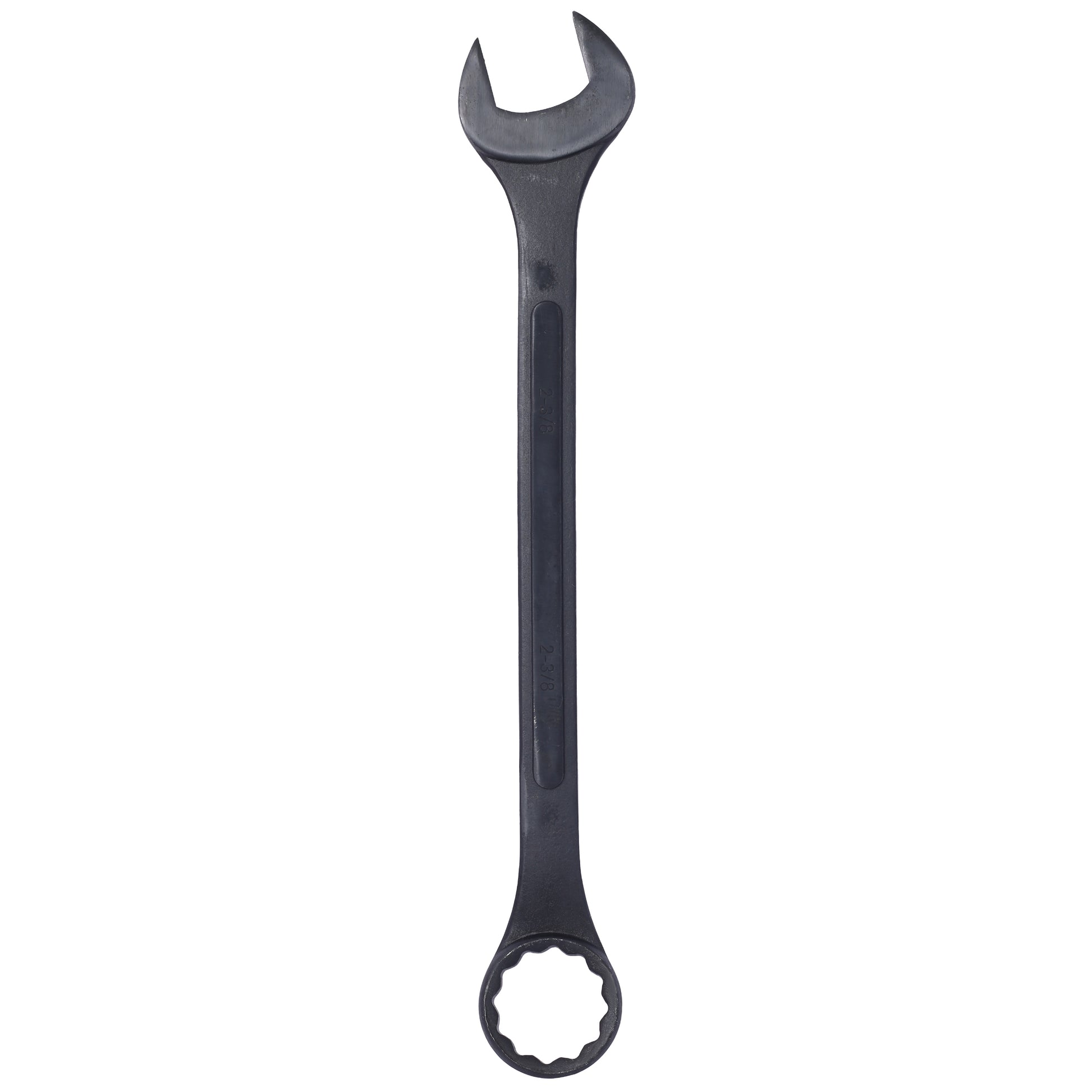 Black  inch combination wrench with open and box ends for mechanical tasks