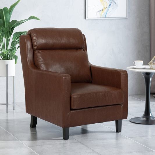 Comfortable brown leather accent chair with plush cushioning and elegant stitching for living rooms