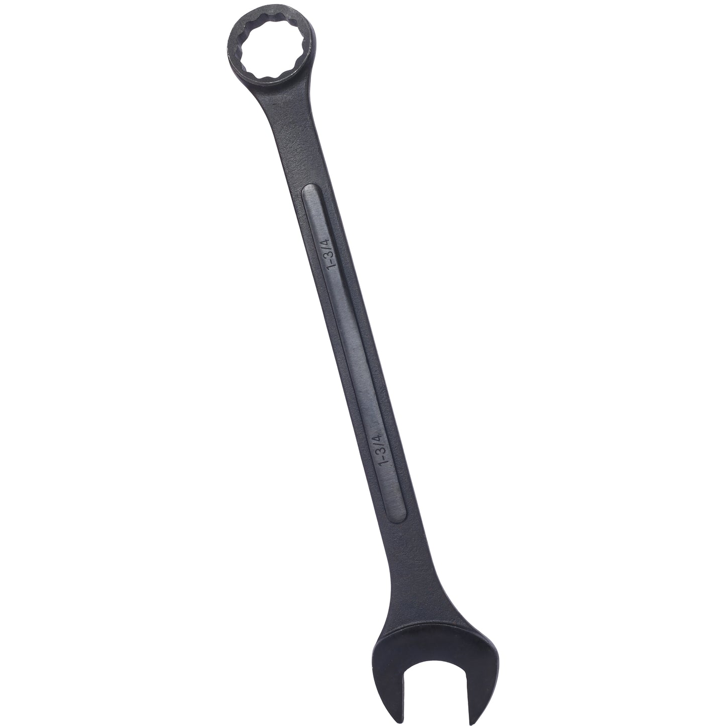Black  inch combination wrench with a thin handle and textured grip