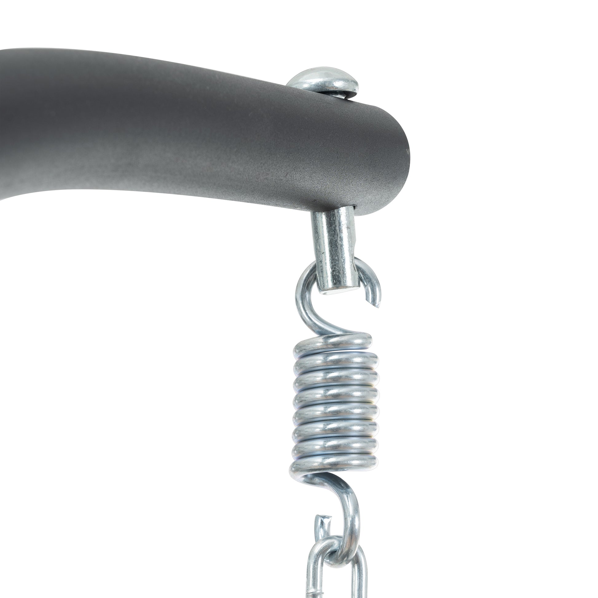 Closeup of a heavyduty metal spring with chain attachment for outdoor furniture