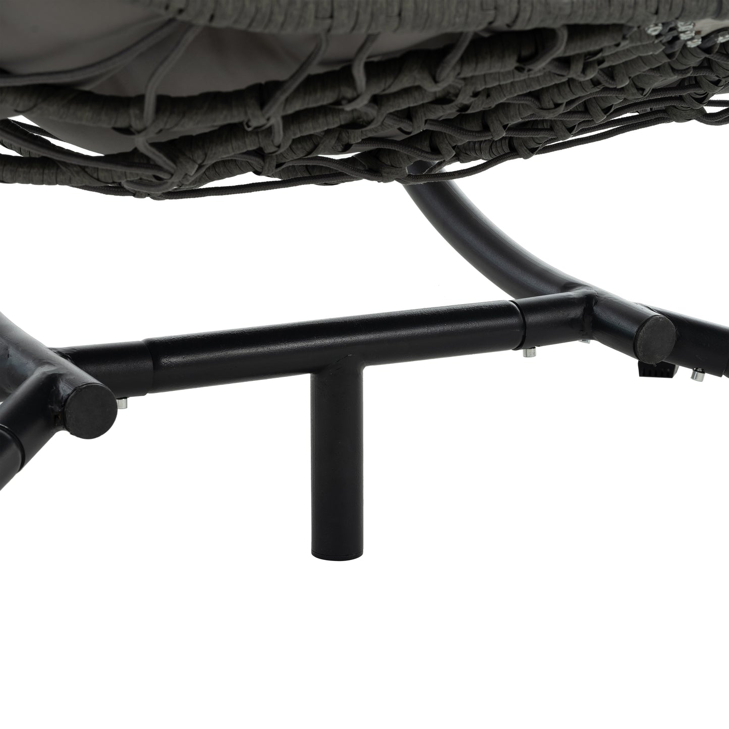 Dark grey woven egg chair seat with black metal base frame