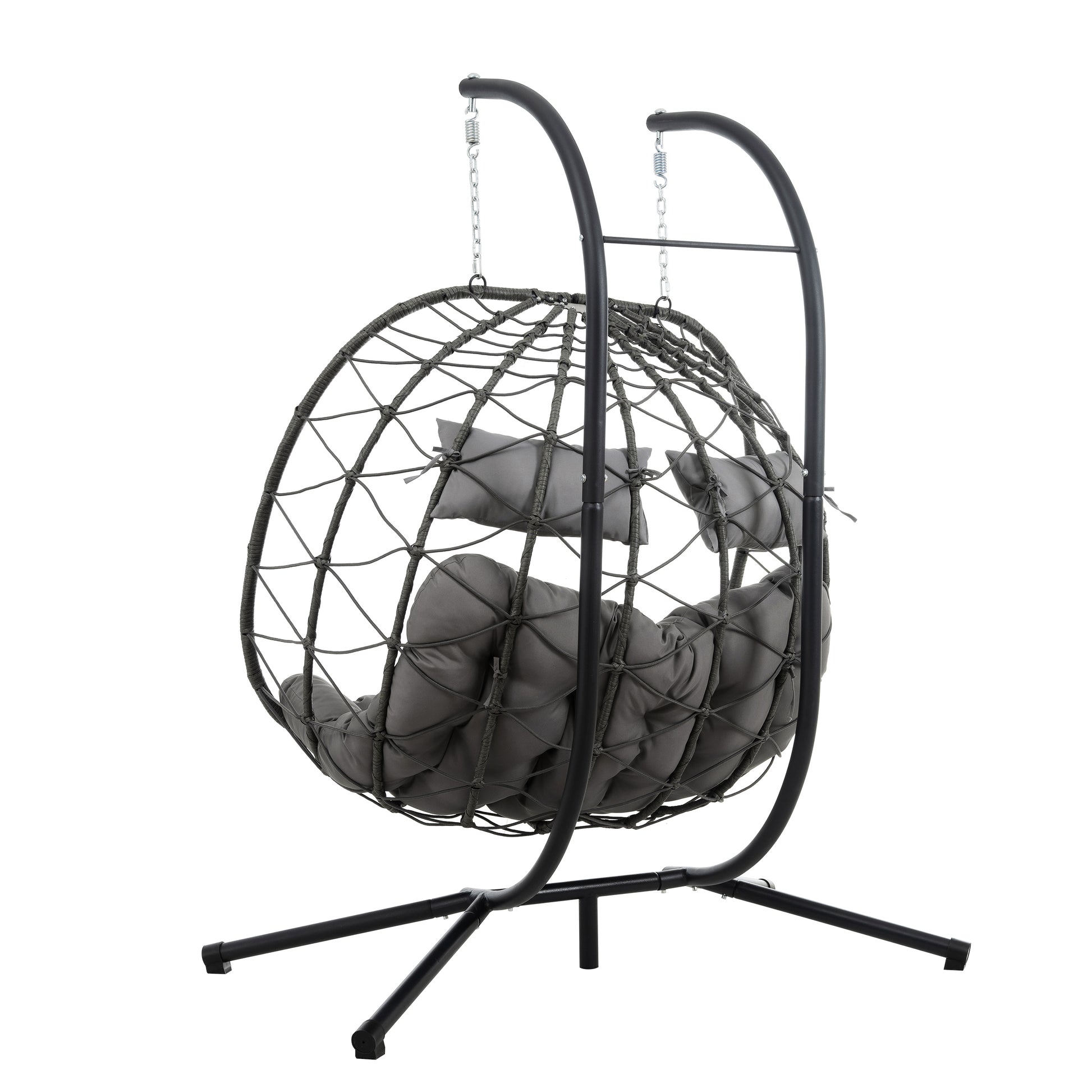 Woven egg chair with gray cushions modern outdoor seating option