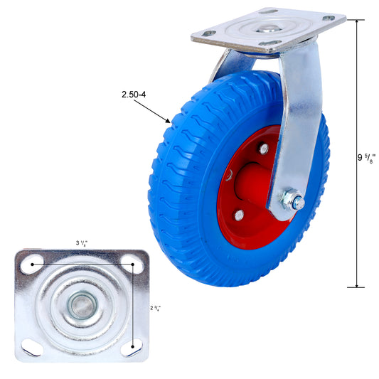 Blue and red heavy duty swivel caster wheel with metal mounting plate
