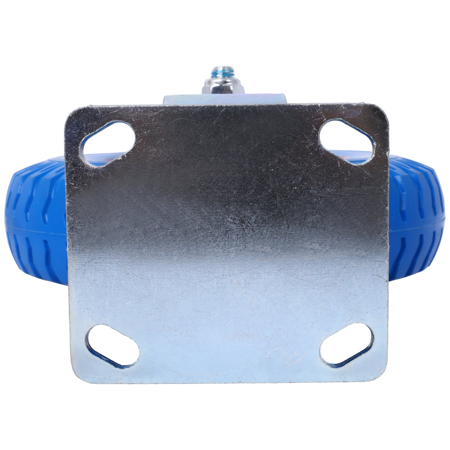 Heavy duty blue industrial caster wheel with metal mounting plate
