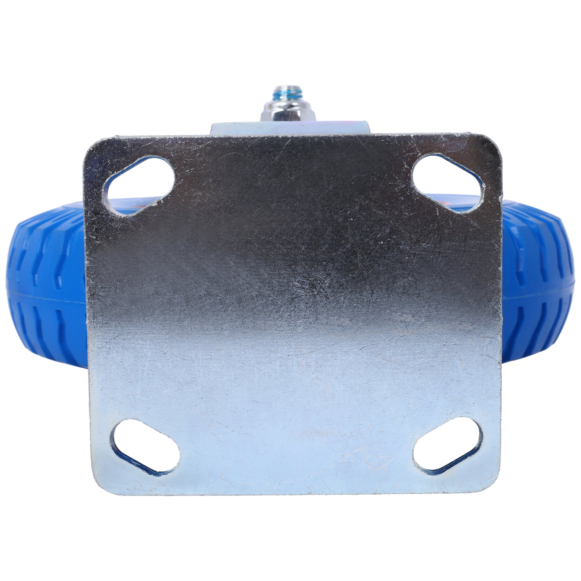Heavy duty blue industrial caster wheel with metal mounting plate