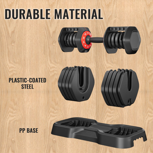 Adjustable dumbbell with dial and plasticcoated steel plates perfect for home gyms